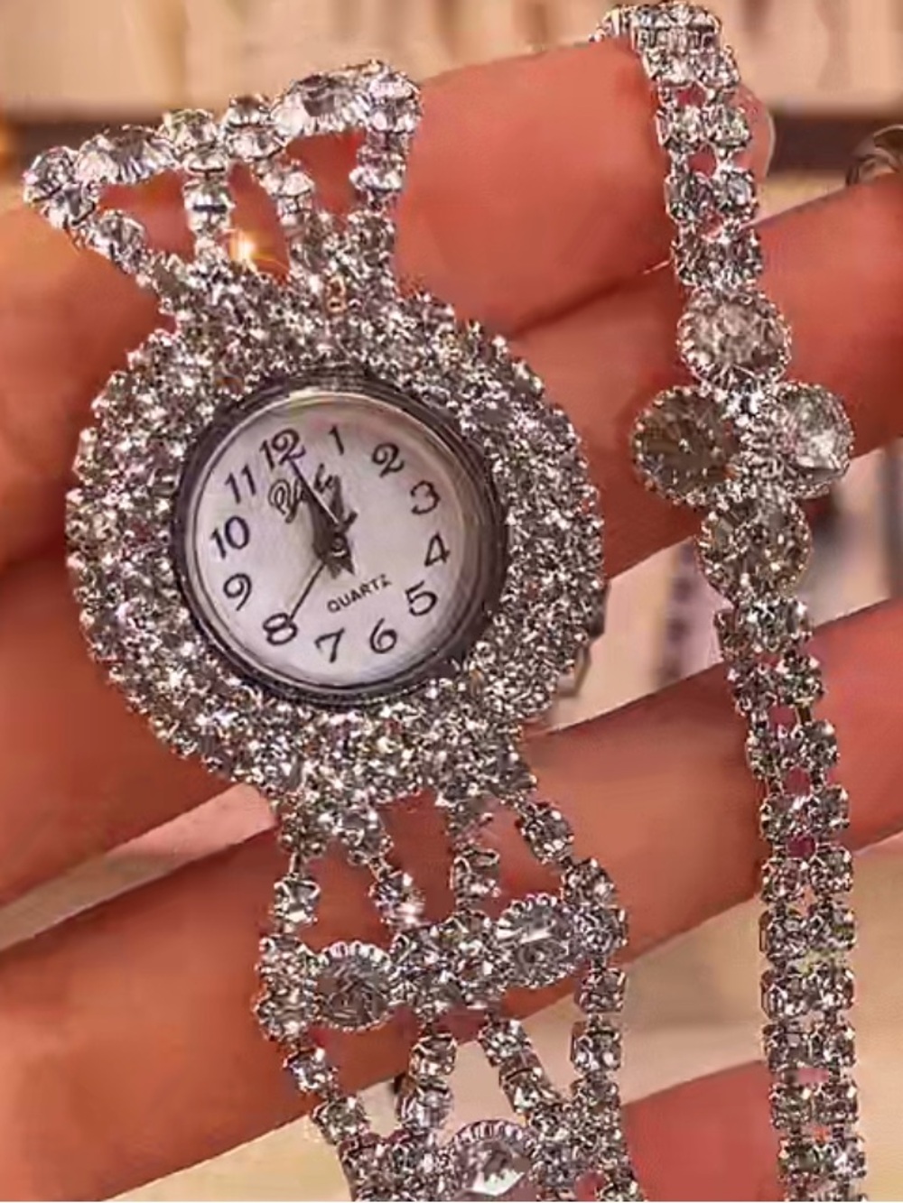 Sparkling Rhinestone Bracelet Watch with Matching Tennis Bracelet